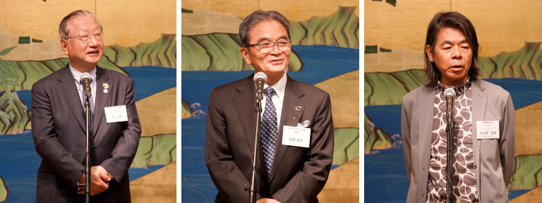 左：協会理事長 滝久雄 中：日展理事長 宮田亮平先生 右：東京藝術大学学長 日比野克彦先生